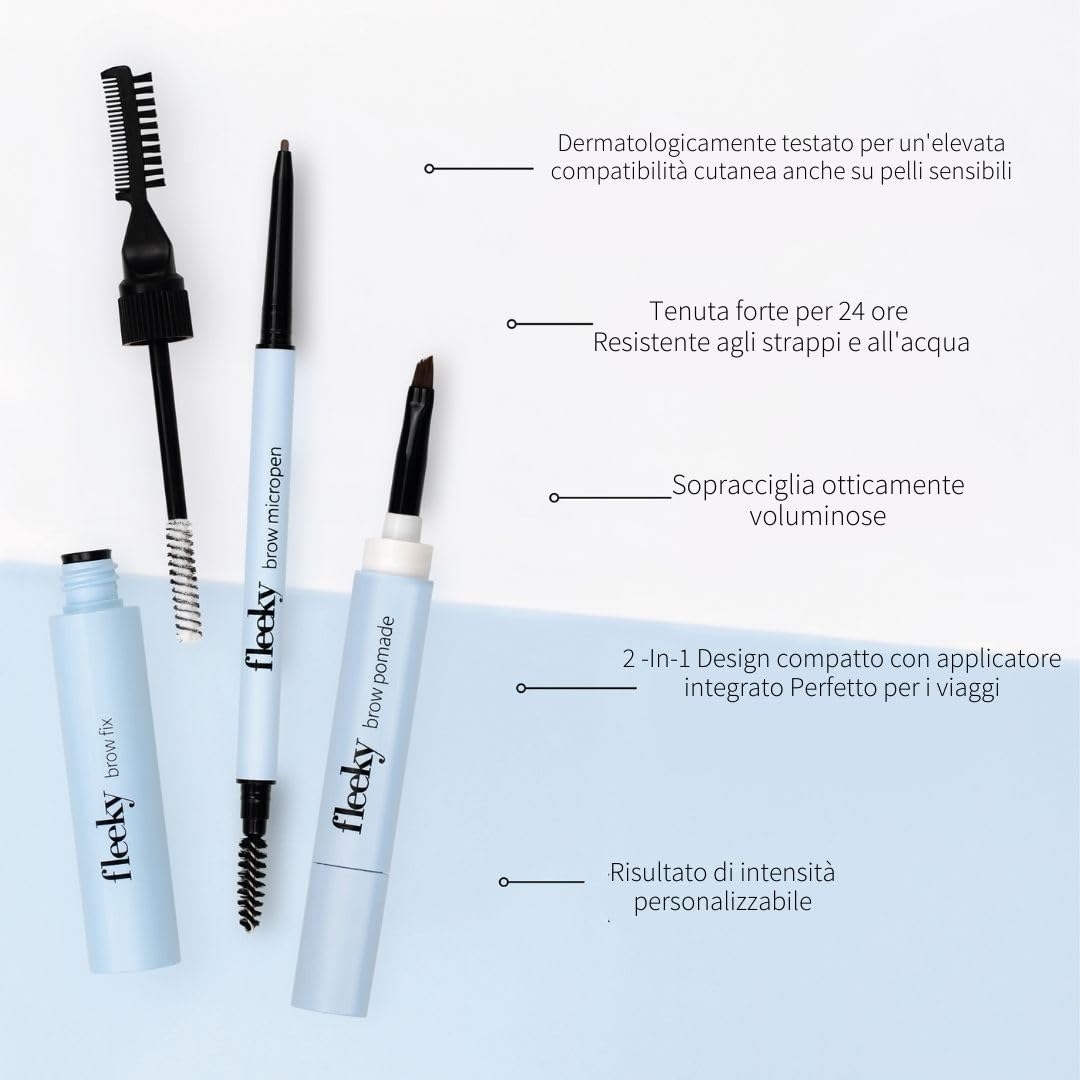 Fleeky - Set per sopracciglia Brow Fix, pomata e micropi, 3 in 1, forma perfetta ombreggiatura, riempimento e definizione per risultati naturali resistenti alle sbavature (marrone)