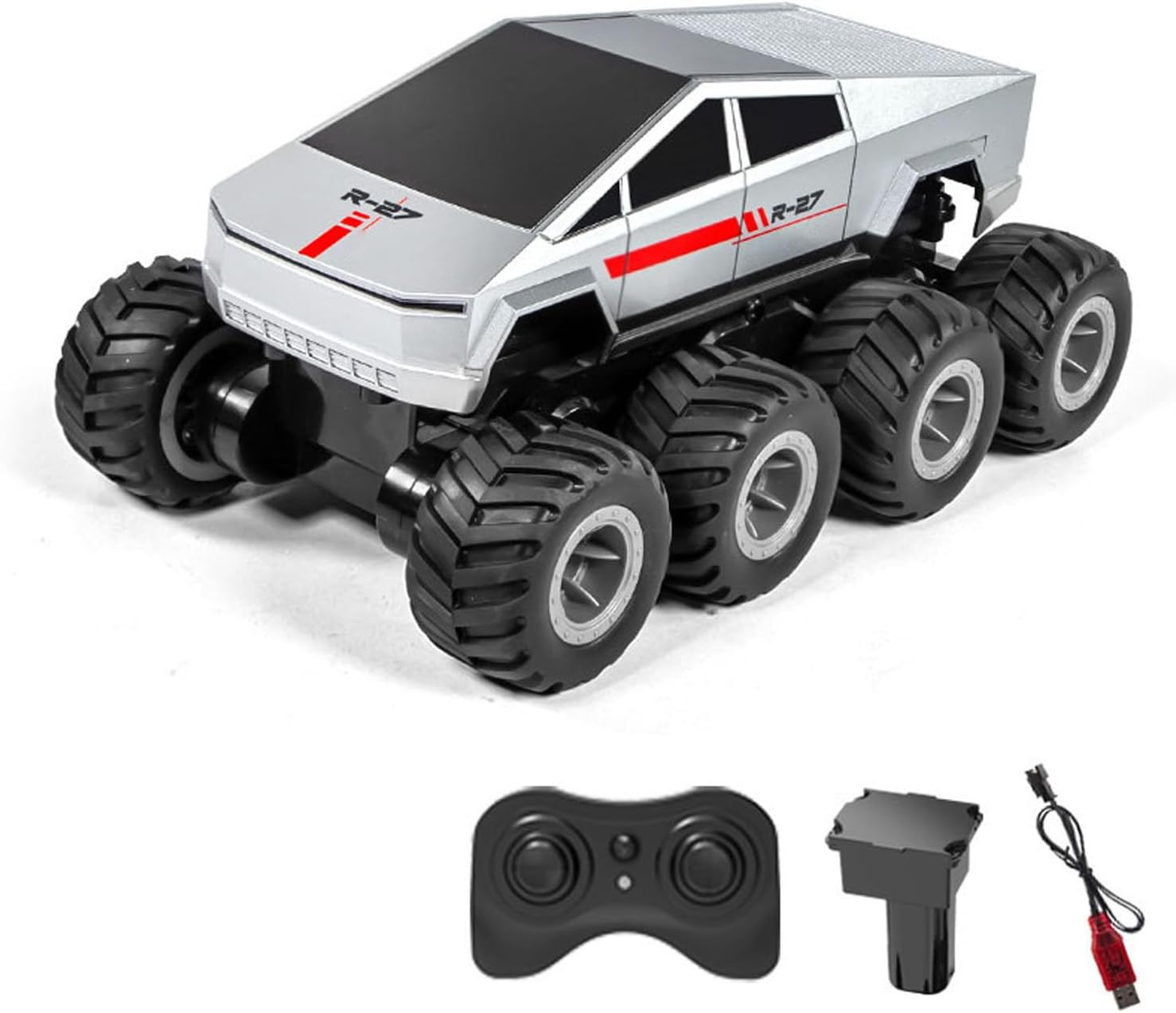 1/18 2.4G Remote Control Stunt Pickup Truck Q218 8 * 8 RC Amphibious Vehicle Waterproof All Terrain Controlled Off Road Car RTR Hobby Grade Model for Adult Hobby(Silver)