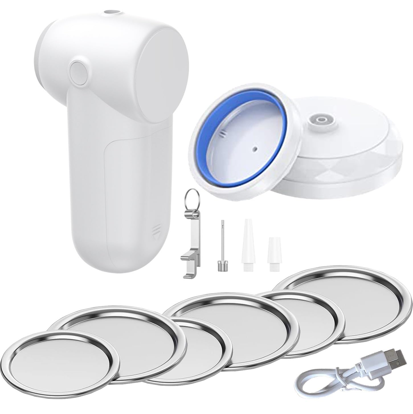 Electric Mason Jar Vacuum Sealer, 2 in 1 Handheld Food Saver Vacuum Sealer Machine for 3.4” + 2.8” Mason Jar Lids, Air Pump Inflator with Nozzles for Small Inflatables Balls