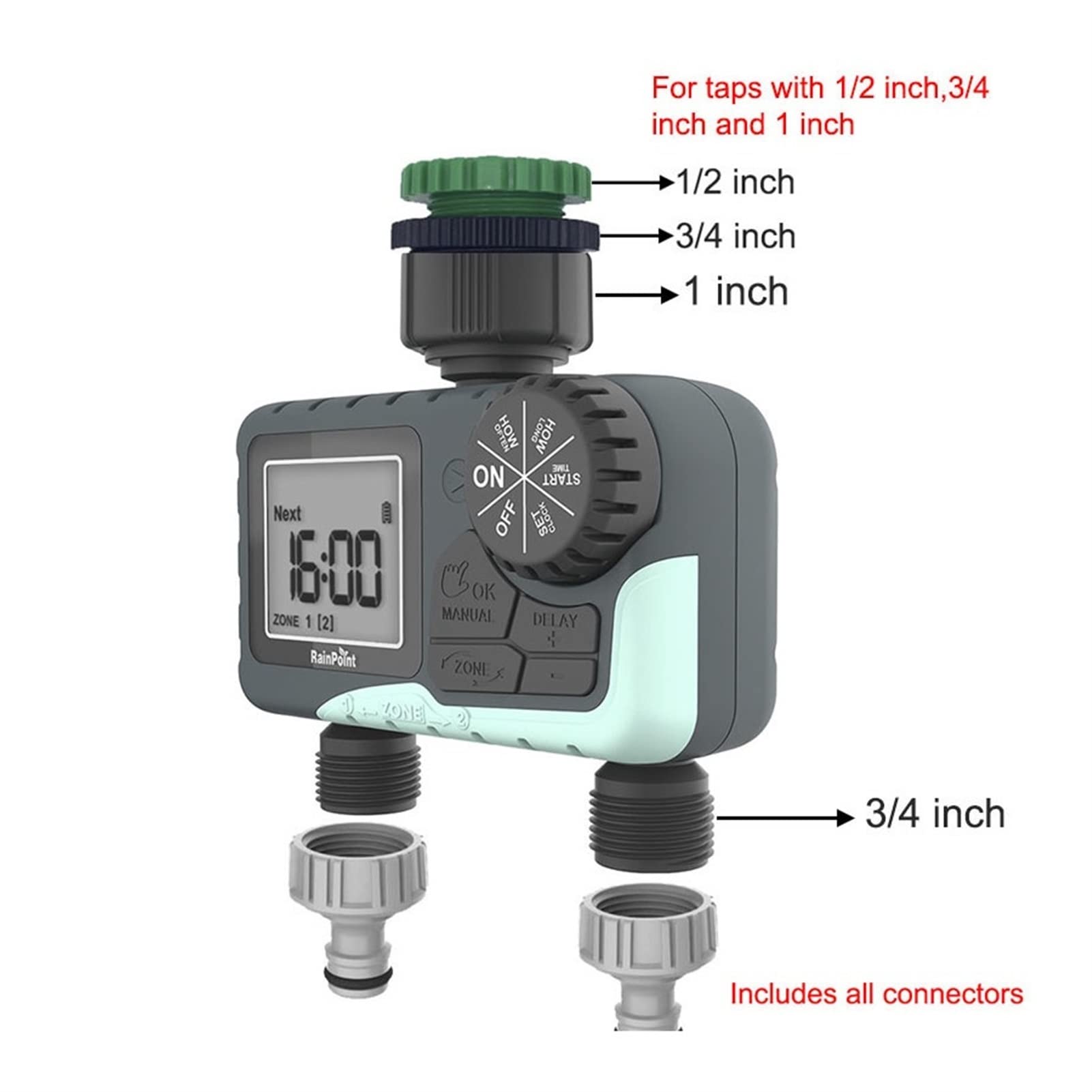 Smart Sprinkler Timer per irrigazione Irrigazione automatica elettronica Display digitale a due uscite Timer per irrigazione Regolatore per irrigazione da giardino per giardini, prati, cortili, ecc.