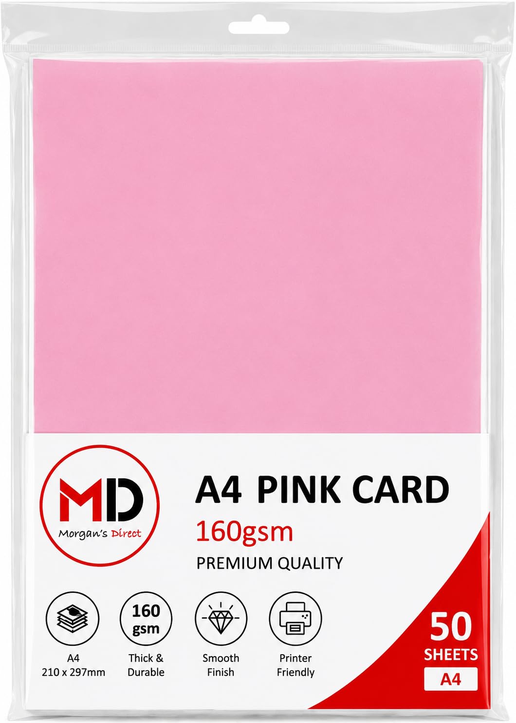 Morgan's Direct A4 Pink Card 160gsm – Pack of 50 Sheets | Premium Paper for Printing, Arts & Crafts, Card Making, School, Office, Invitations, Posters & DIY Projects