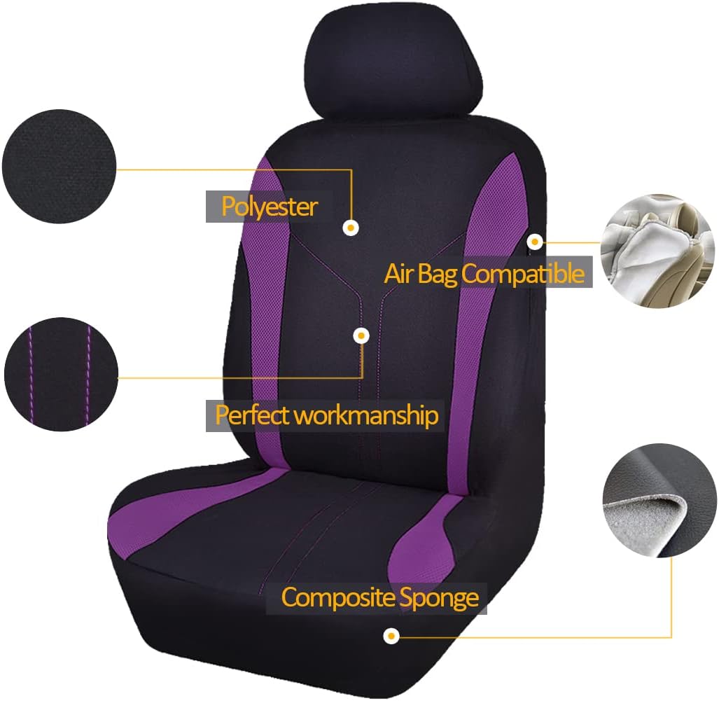 Flying Banner Car Seat Covers Front Seats and Rear Bench Mesh Fabric Rear Bench Split Polyester Cover Easy Installation SUV CAR Woman Lady Femal (Front Set, Black Purple)
