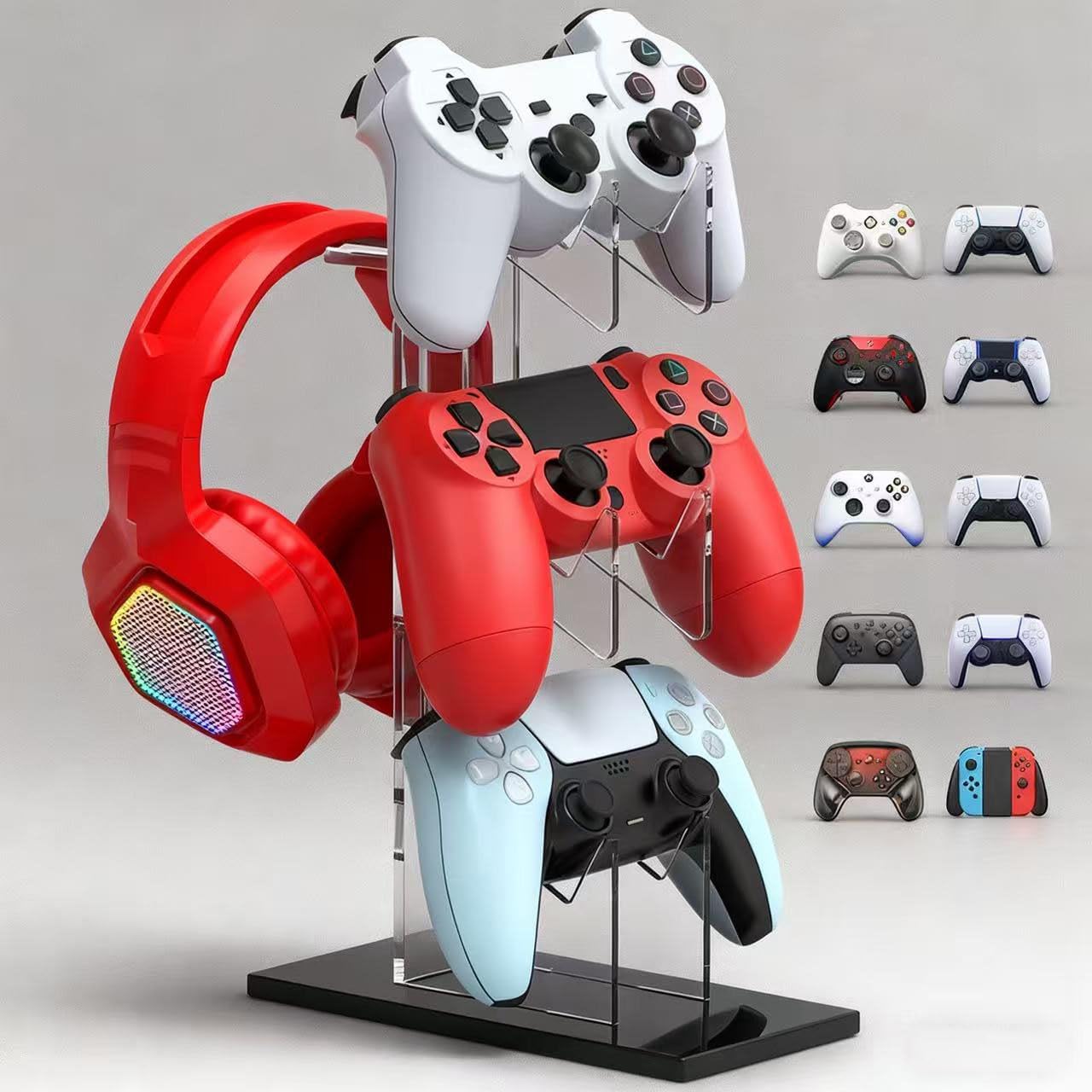 Controller Stand 3 Tiers, Universal Controller Holder Headphone Stand, Headset Holder, Acrylic Controller Display Stand Compatible with Xbox, PS5, PS4, Nintendo Switch - Ideal Desk Mount for Gamers - Image 8