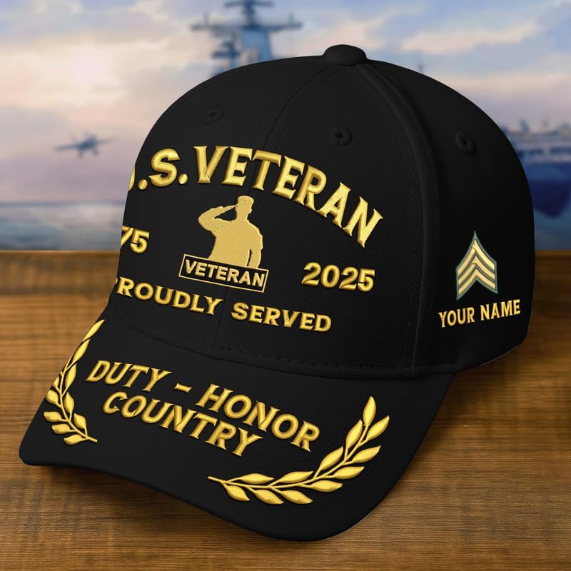 Embroidered Veterans Caps - Custom Military Hat, Embroidered Patch Design, Adjustable Baseball Cap, Veteran Day Gifts - Image 3