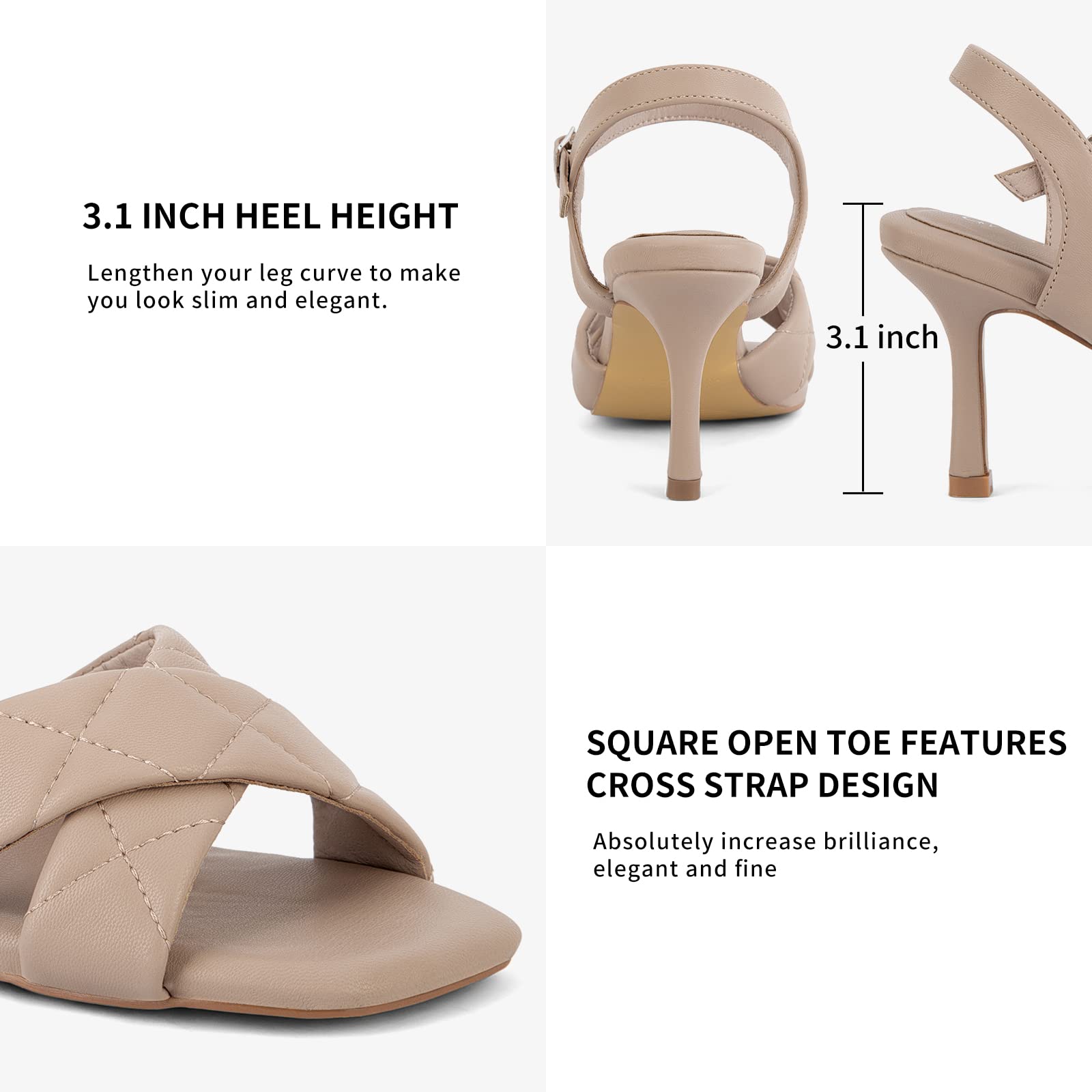 Greatonu Women's Square Toe heels Open Toe Slip-on Sandals Heeled Mules