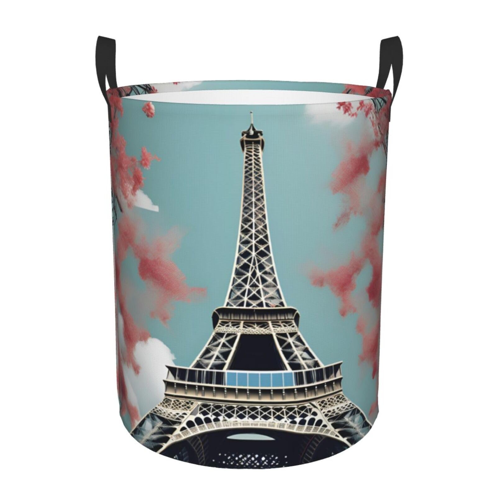 M Collapsible Laundry Hamper Round Eiffel Tower Print Storage