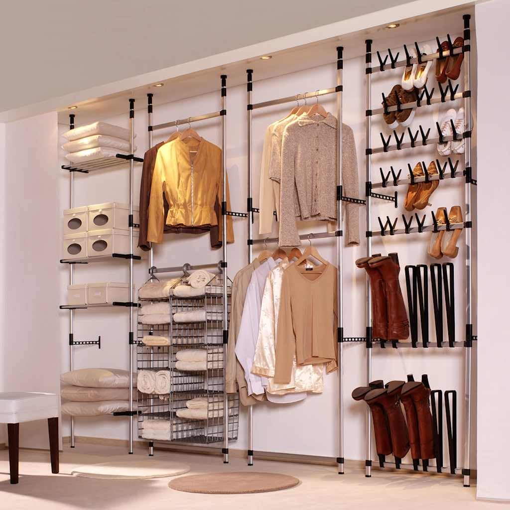 Teleskop-Schuhregal – Platzsparender Schuhständer aus Aluminium, höhenverstellbar 250-300 cm, für bis zu 54 Paar Schuhe, Stabiler Schuh-Organizer für Flur und Ankleide, Silber Schwarz