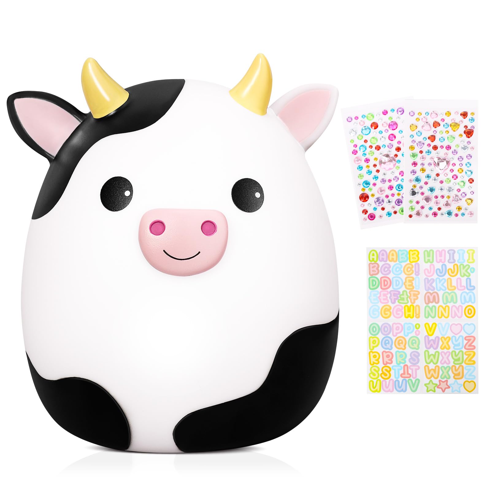 Cow Piggy Bank for Kids, Cute kids Piggy Banks, Unbreakable Plastic Coin Bank Kids Safe Money Bank with DIY Stickers for Boys Girls Birthday Christmas