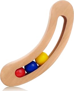Wooden Baby Rattle 0-6 Months, Montessori Toy 6-12 Months Easy to Grasp and Shake for Newborn Early Development