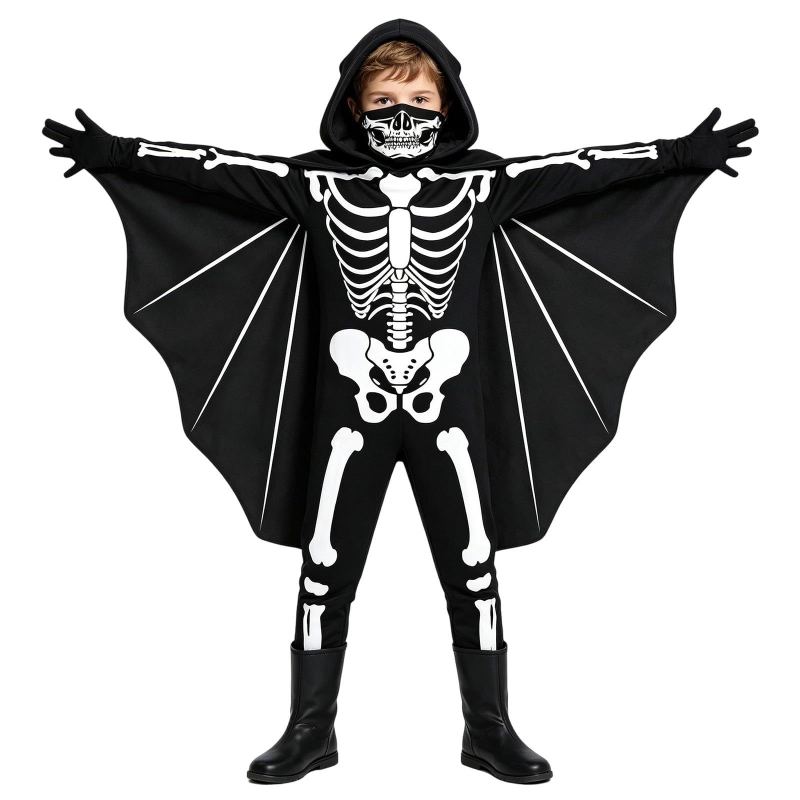 Boys Halloween Skeleton Costume Glow In The Dark Kids Party Outfit Set UK