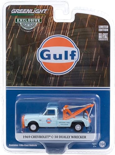 Miniatura 2 de Greenlight 30275 1969 Chevy C-30 Dually Wrecker - Golfo Oil 'soldadura neumático colisión ' (exclusivo de Hobby) 164 escala fundido a presión