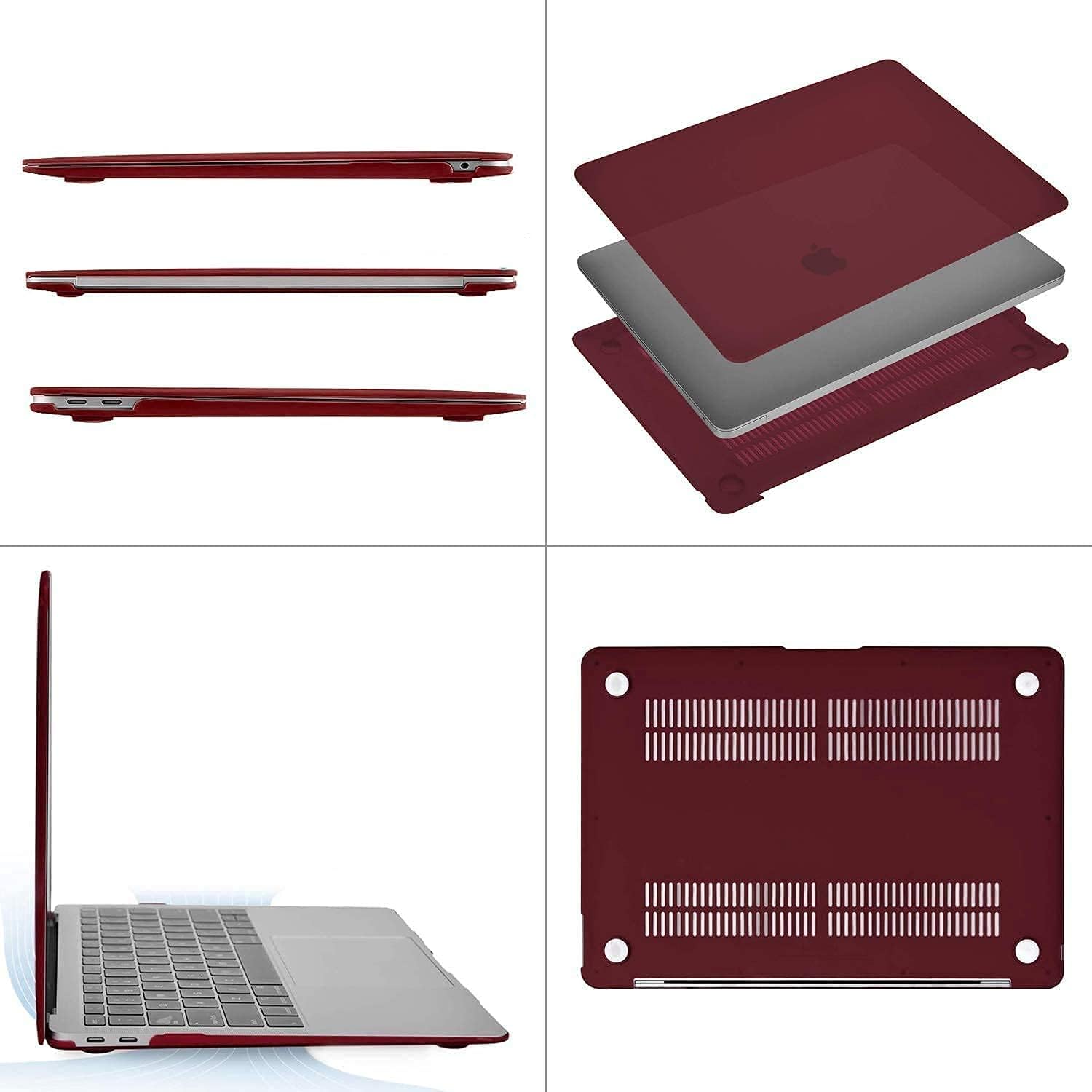MOSISO Compatible with MacBook Air 13 inch Case 2018-2020 Rlease A2337 M1 A2179 A1932, Plastic Hard Shell&Vertical Bag with Pocket&Keyboard Cover, Marsala Red&Wine Red