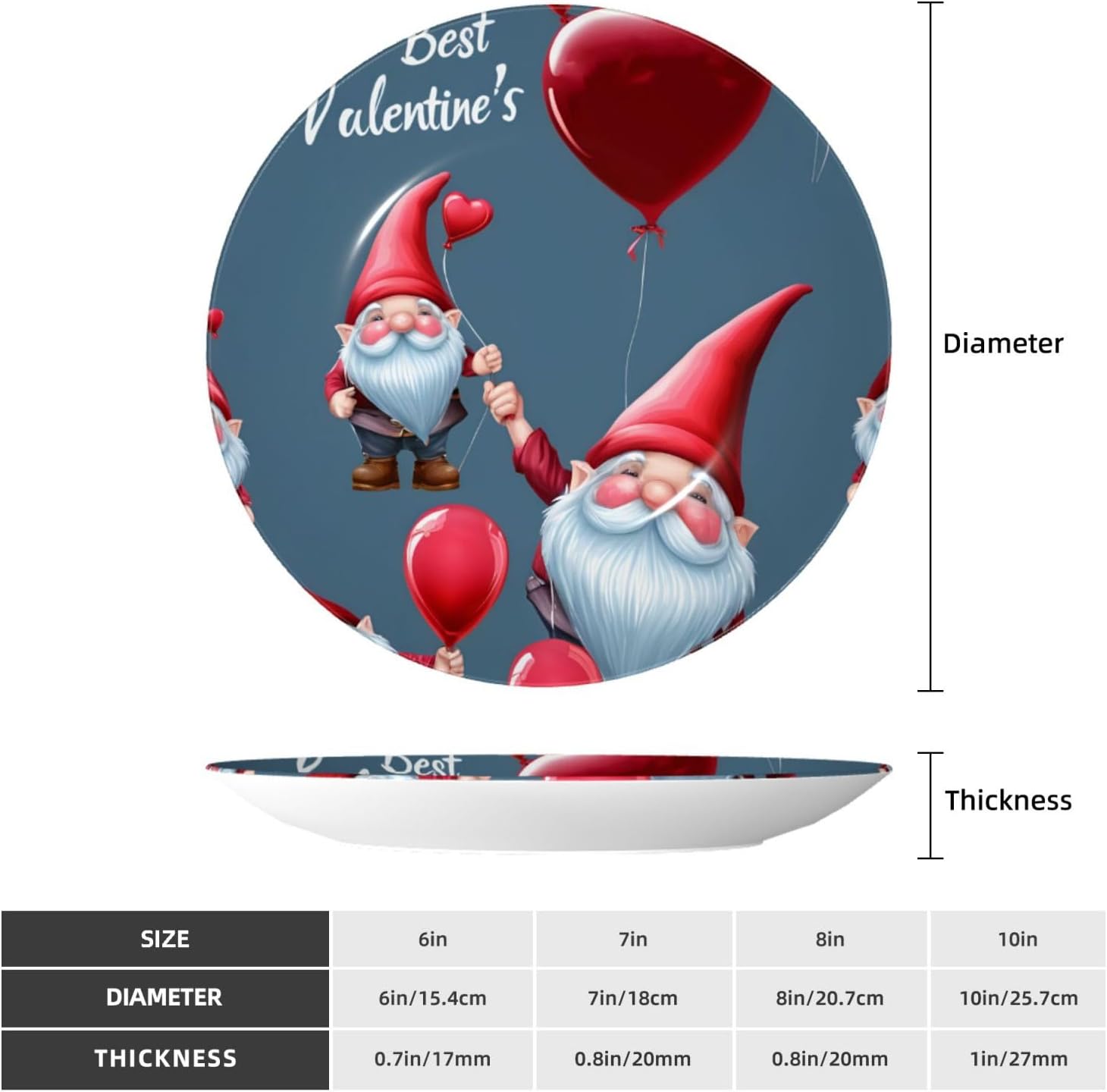 Valentine-Gnome-Love-Balloon 10 Inch Decorative Plate With Stand, Elegant Display Wall Plate For Home Decor