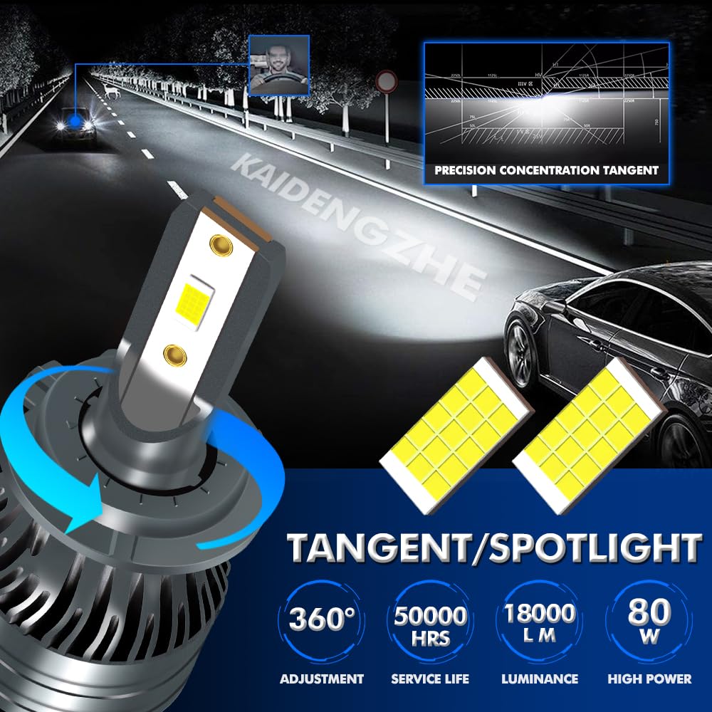 Żarówka LED H7, 2024 Najnowsza aktualizacja żarówki LED H7 z 30 chipami LED CSP, 6000K, 18000 lm, 600% więcej świateł, żarówki z wysokim i niskim wiązką światła - 2 szt