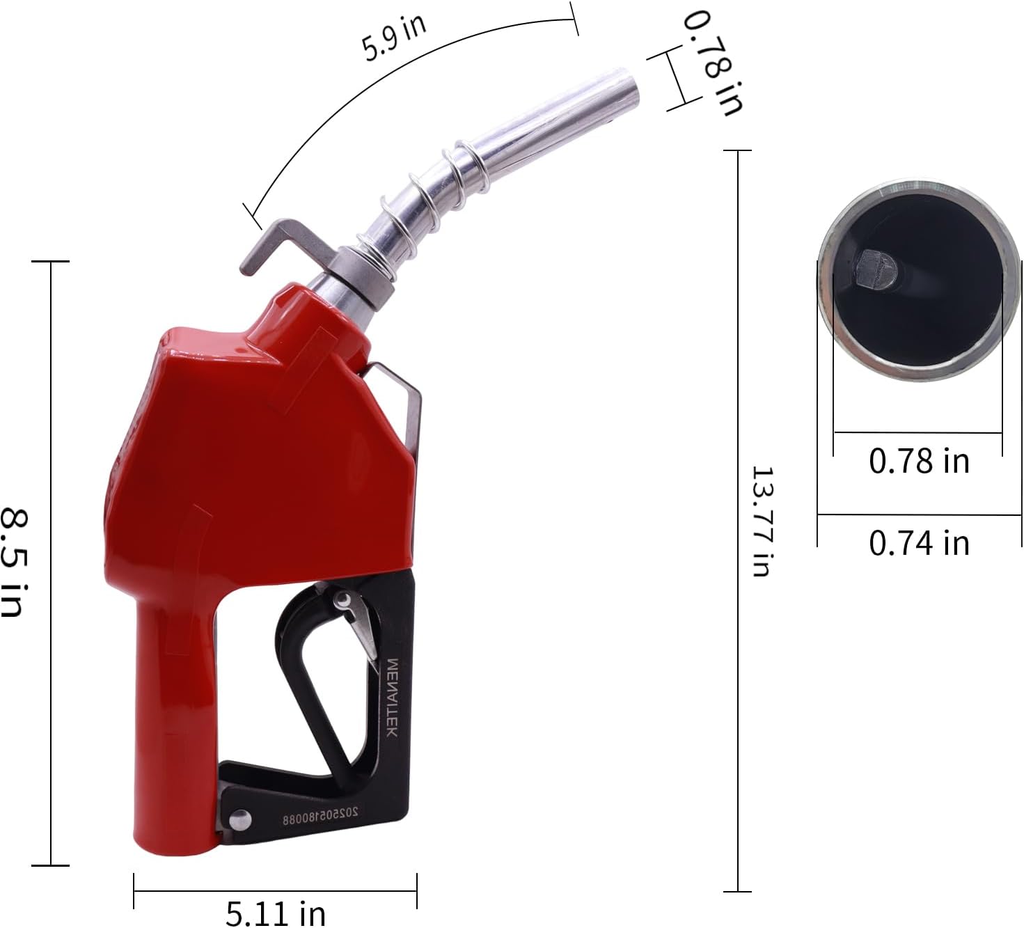 3/4" Red NPT Fuel Transfer Nozzle Kit - Auto Shut Off Fuel Nozzle W/Fuel Hose Swivel, 16 GPM High Flow, 360° Swivel, 13/16 in Spout w/ 3-Gear Padlock (Diesel, Gasoline, Kerosene)