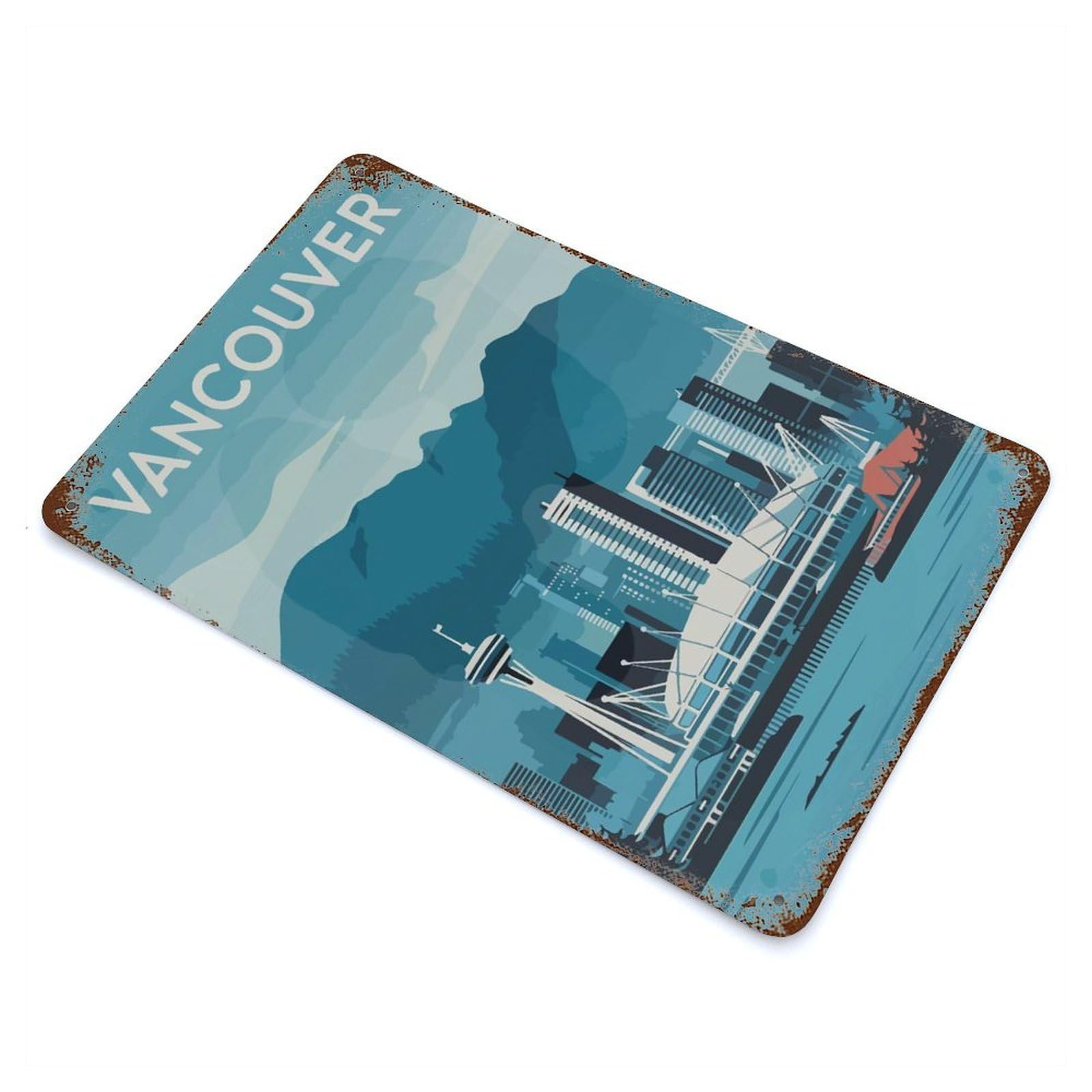 Vancouver Skyline Distressed Metal Wall Sign 11.8"x7.9", Ideal for Cafe, Home Bar And Lounge Decor