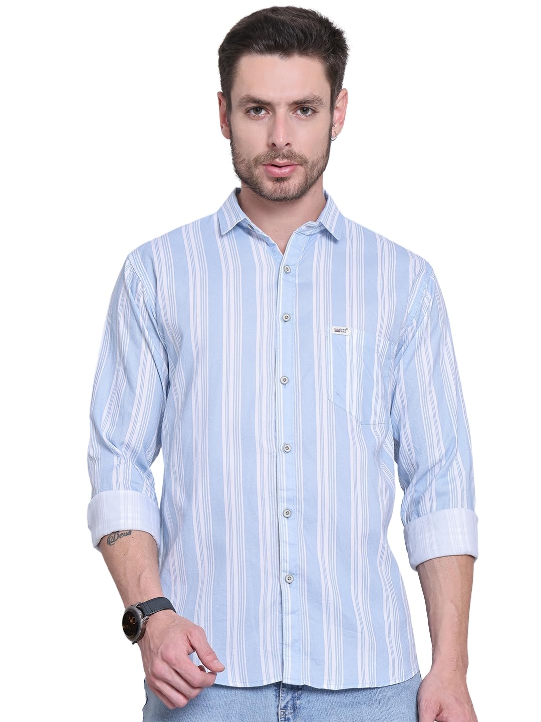 DressBerry Men Cotton Classic Slim Fit Opaque Striped Casual Shirt in neutral