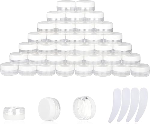 50 piezas de 10 gramos de envases de muestra, tarros vacíos de 10 ml con tapas, envases cosméticos pequeños, tarros de muestra mini con 4 piezas de