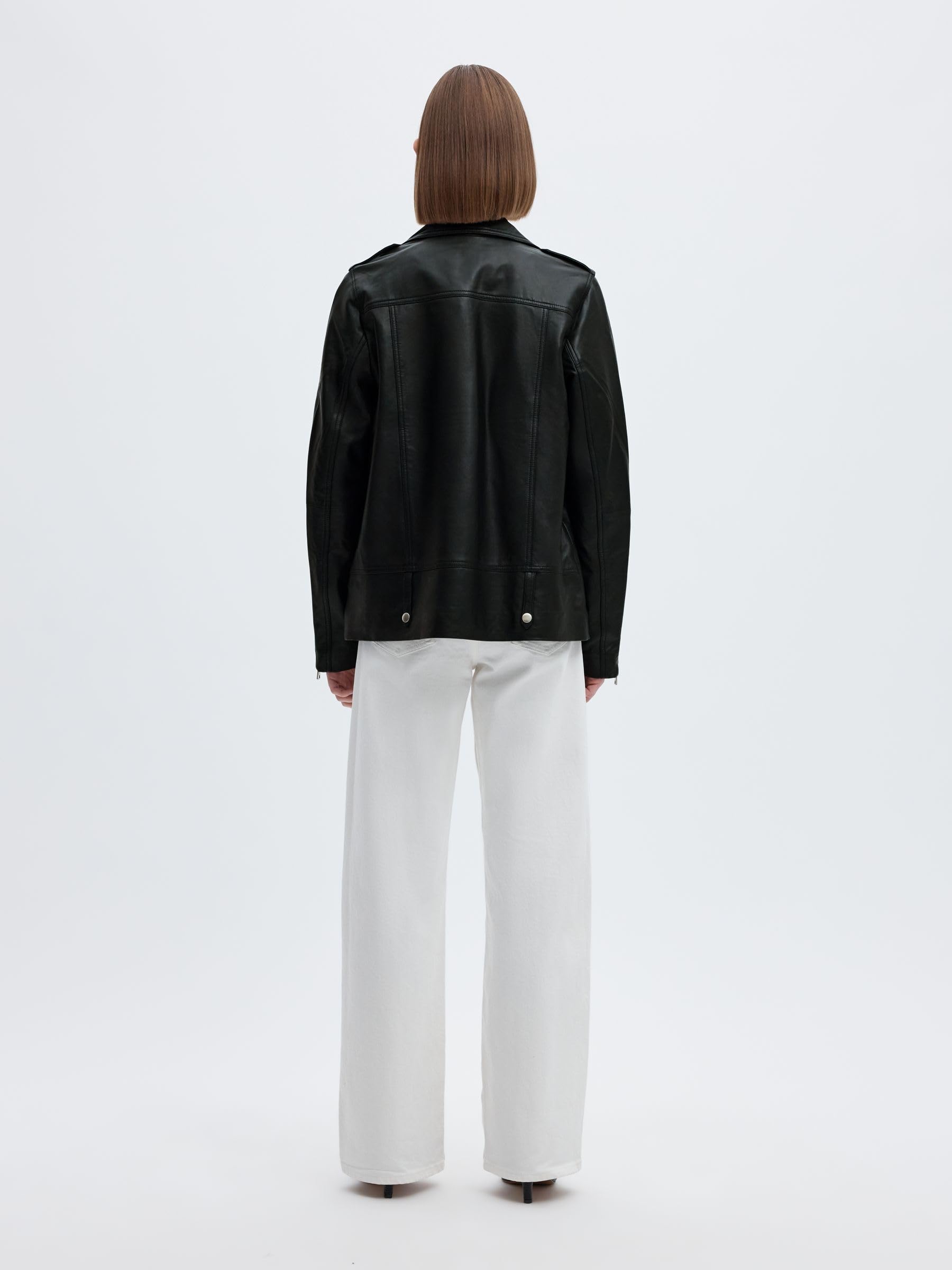 Selected damska kurtka skórzana Oversize, czarny, 40