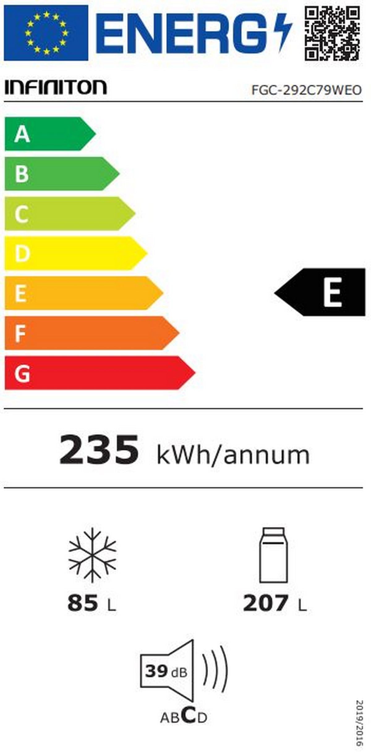 INFINITON Frigorifico Combi FGC-292C79WEO, 292 Litros, 179 cm de Altura, No Frost Total, Fast Cooling, E, Led Interior, Fresh Zone, Ancho 60 cm