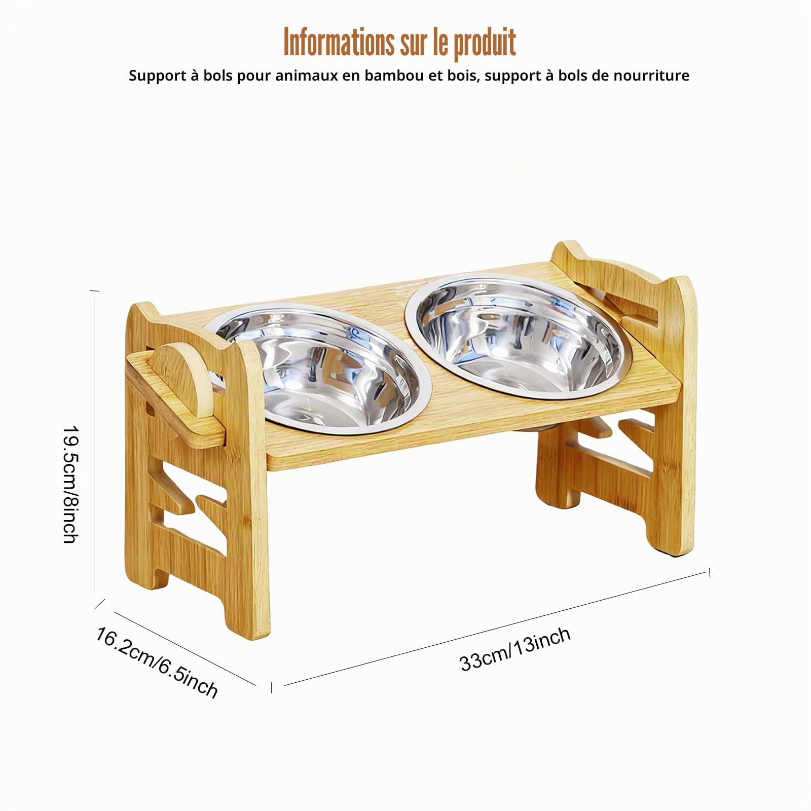 Gamelle pour chien surélevée avec support, hauteur réglable, hauteur réglable avec 2 bols en acier inoxydable, bol surélevé pour chiens et chats de petite taille