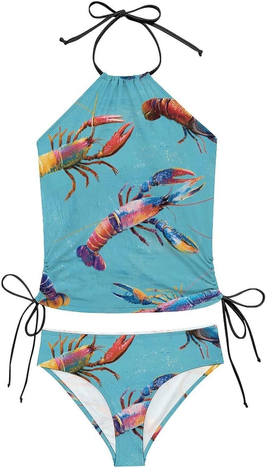 Lobsters Swimming in The Sea Women Tankini 2 Piece Swim Bathing Suits | tummy control,high neck top with bottom,swimwear,swimsuits