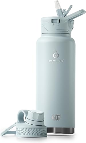 Miniatura 25 de IDEUS Botella de agua aislada de acero inoxidable con 2 tapas a prueba de fugas, termo para senderismo y ciclismo, 24 onzas, amarillo brillante