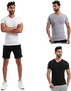 Set Of (3) Cottonil Casual T-Shirts V-Neck -For Men Gray-Black-White
