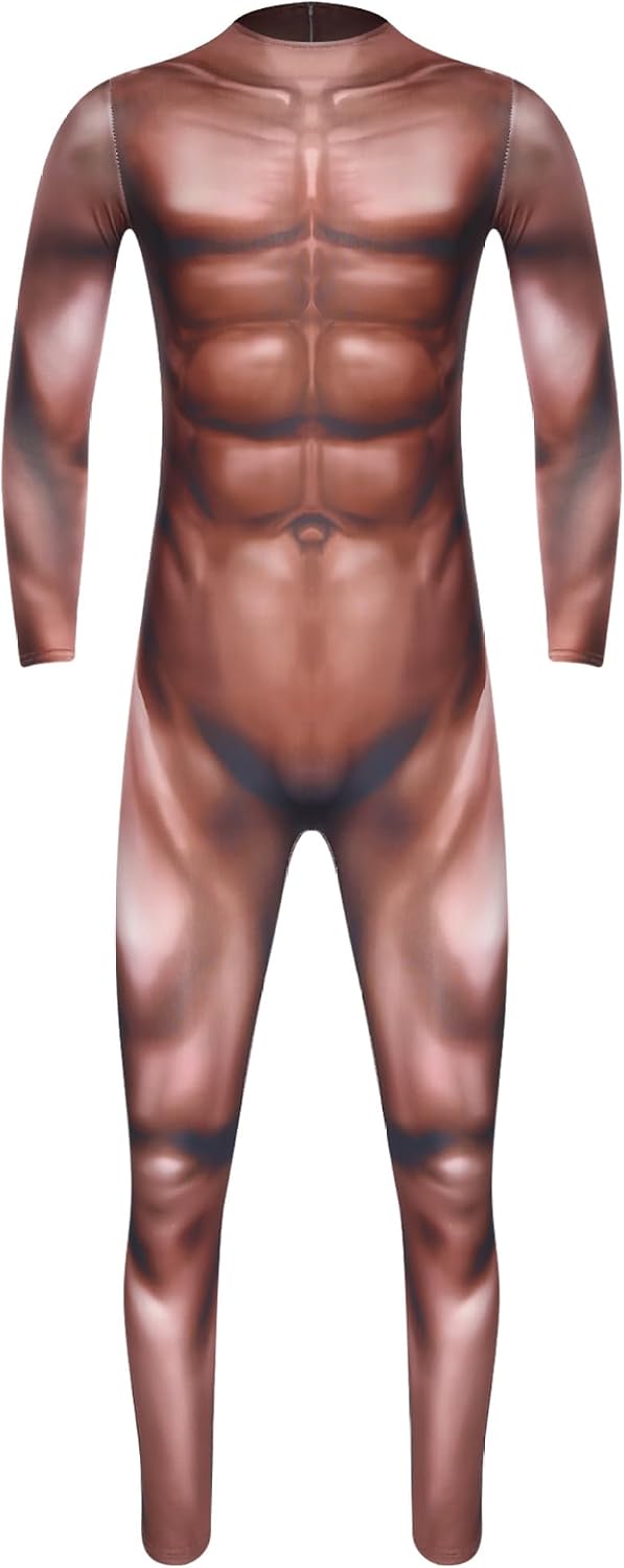 Adult Men Full Body Suit 3d Muscle Tights Long Sleeve Zebra Costume Halloween Party Turtleneck Jumpsuits