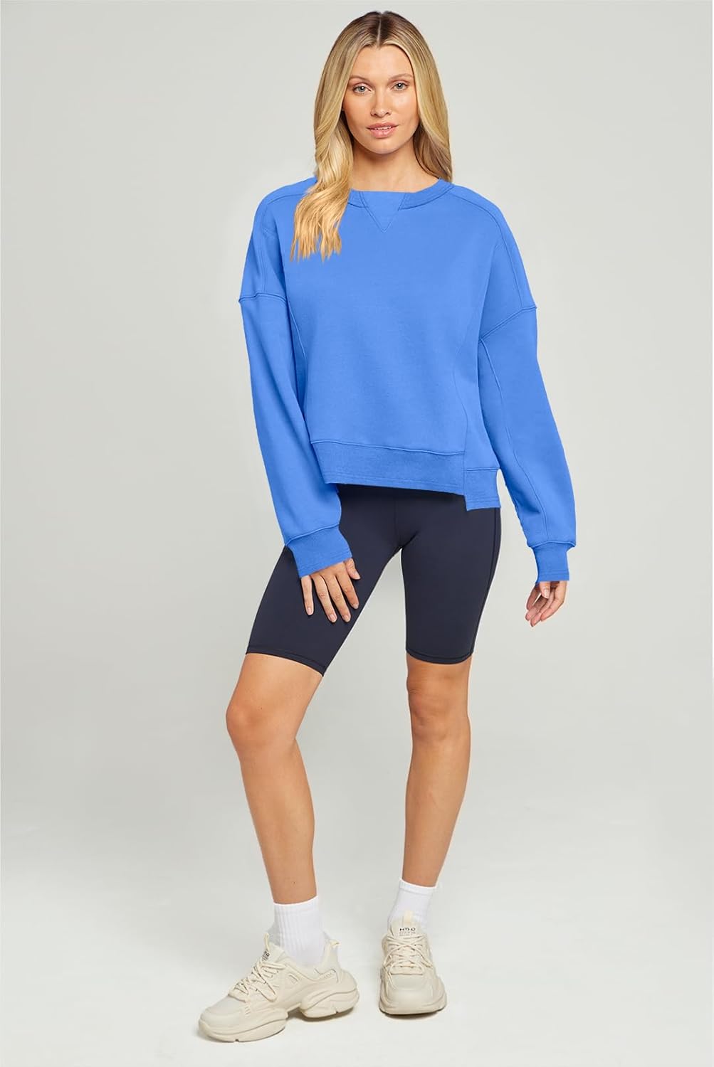 MEROKEETY Women's Oversized Cropped Sweatshirts Crewneck Trendy Workout Pullover Sweater Fall Outfits - Image 7