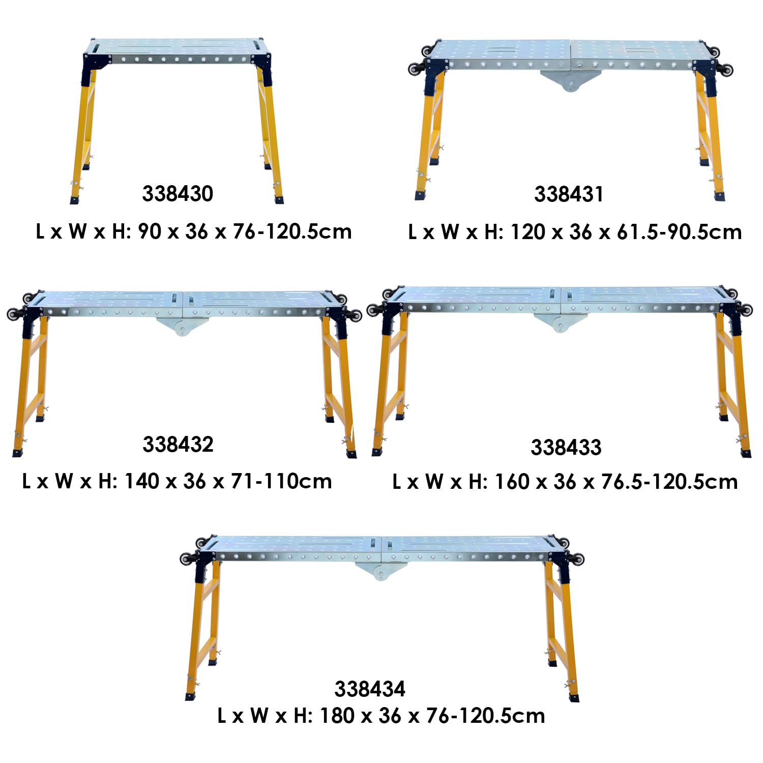 TOPWAY Piattaforma di Lavoro Pieghevole e Regolabile, Capacità di Carico di 500 kg, con 4 Ruote, Ponteggio Pieghevole per Banco di Lavoro per Lavori in Interni ed Esterni, 180 x 36 x 120,5 cm