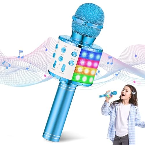 Gralal Microphones for Kids Adults, 4 in 1 Bluetooth Microphones Karaoke with Dancing Led Lights, Portable Wireless Microphones Toys Home Ktv Player Support Android/Ios/Ipad/Pc