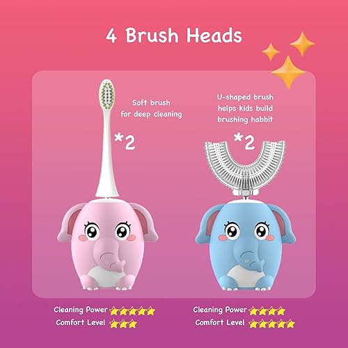 Miniatura 2 de Cepillos de dientes eléctricos para niños, en forma de U, cepillo automático sónico para niños con 4 cabezales de cepillo, 6 modos de limpieza,