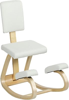 HOMCOM Chaise à Genoux Ergonomique avec Dossier, siège Assis Genoux à Bascule, Tabouret Ergonomique, Tabouret Bureau orthopédique, correcteur de Posture, soulager Les douleurs au Dos, crème