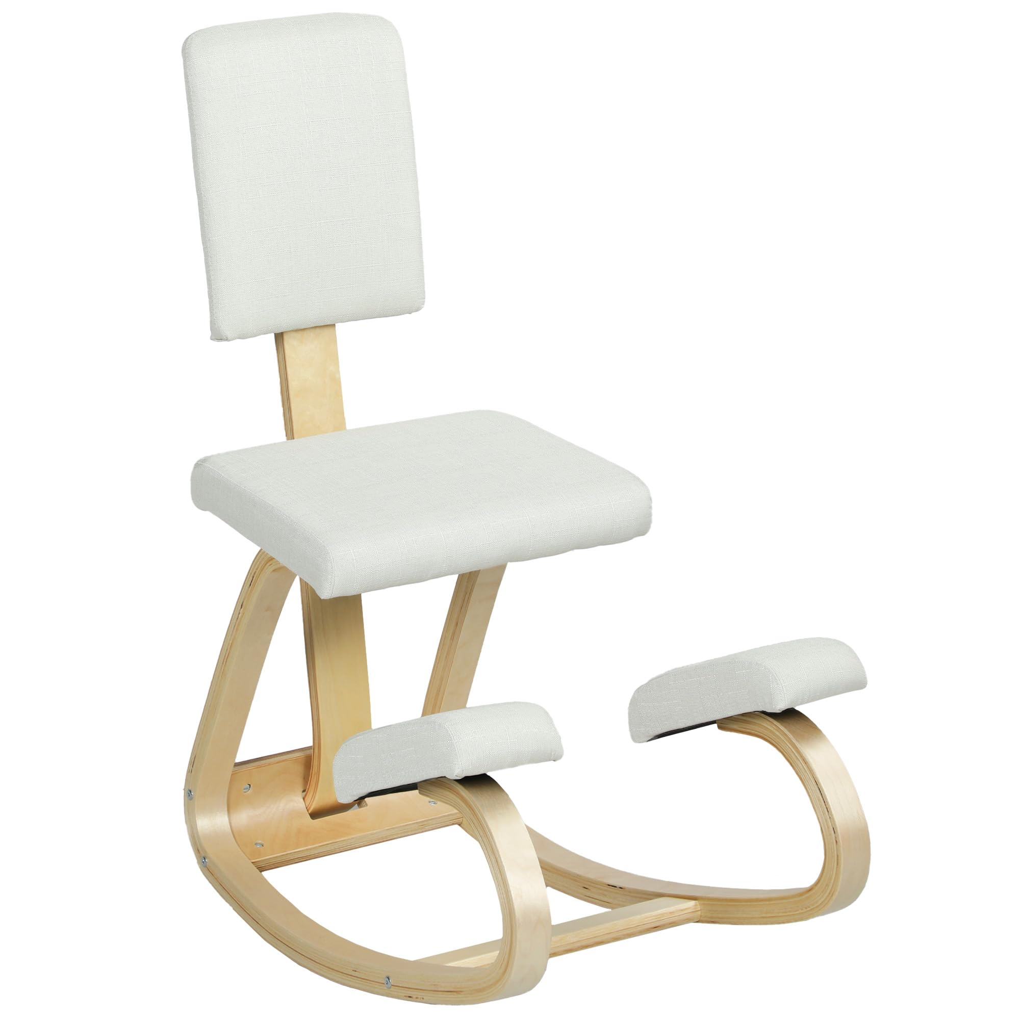 HOMCOM Ergonomischer Kniestuhl mit Rückenlehne, Sitz, Kniesitz mit Wippe, ergonomischer Hocker aus Holz, orthopädischer Bürohocker, Haltungskorrektor, lindert Rückenschmerzen, Creme