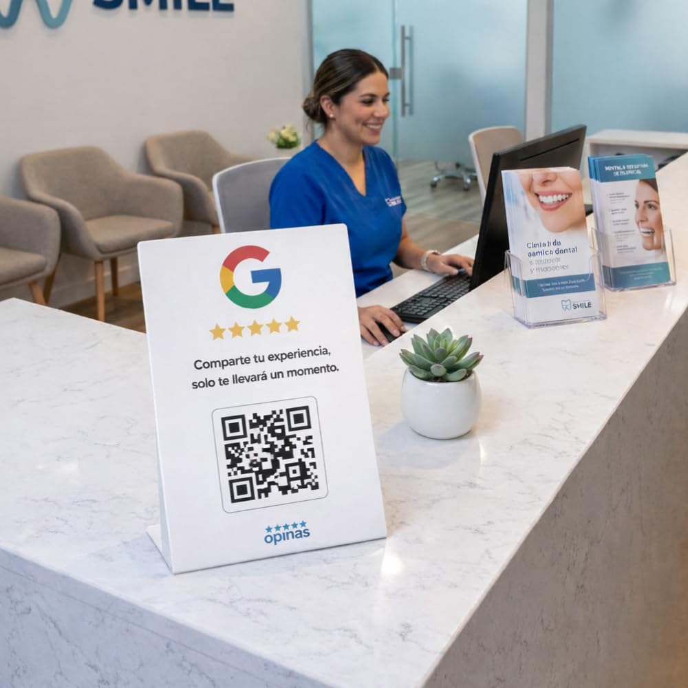 Genérico OPINAS Soporte QR Reseñas Google + App con IA para Responder Reseñas - Stand Reseñas - Cartel Opiniones Google