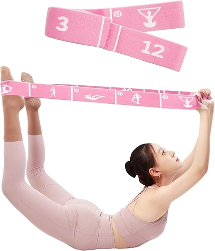 Miniatura 14 de Correa de yoga con bucles de 10/12 – Banda elástica multifuncional para pilates, danza, gimnasia, terapia física, entrenamiento de flexibilidad y
