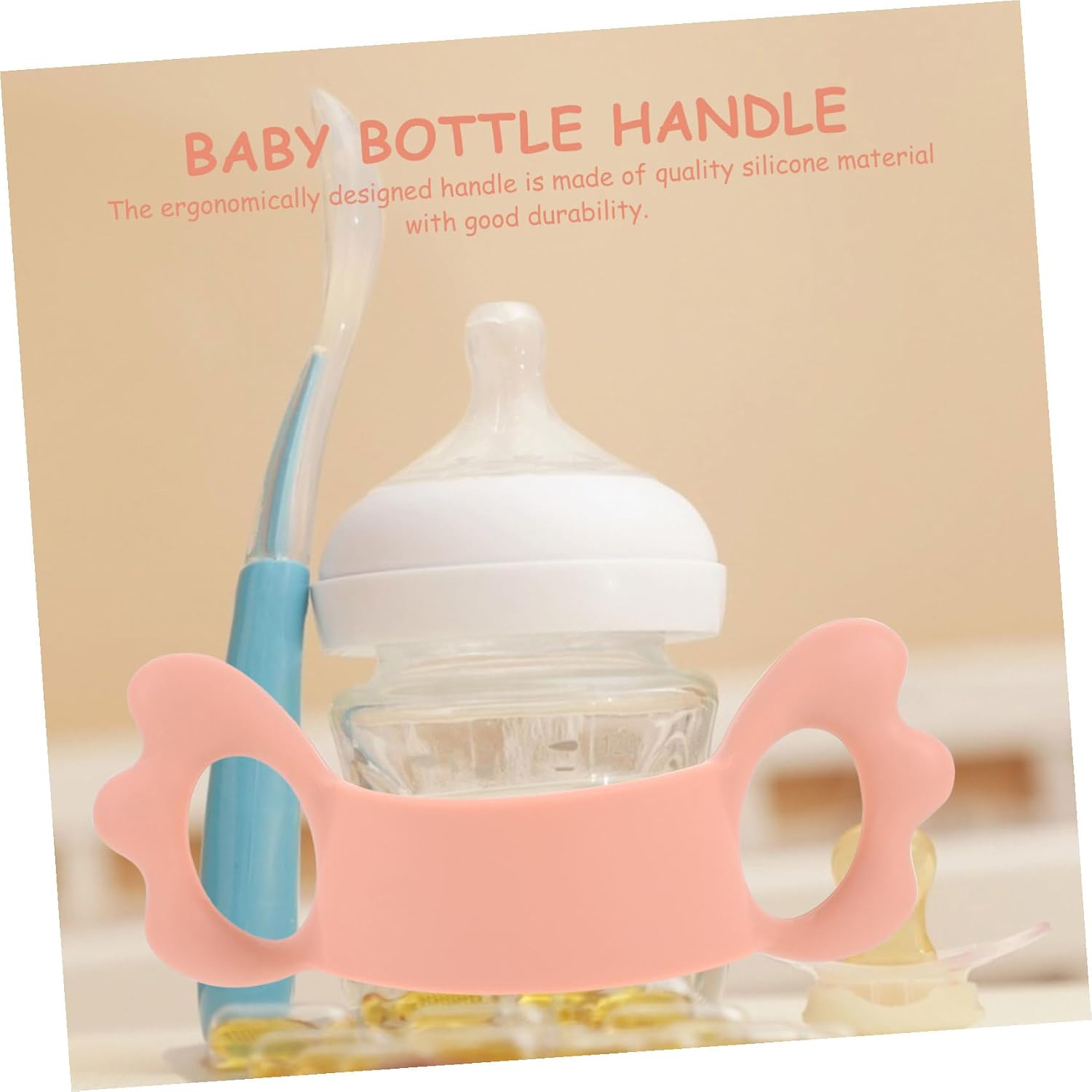 Silicone Milk Bottle Handle for Ergonomic Portable Feeder Accessory Easy to Install Newborn Feeding Aid Soft Pink Design for Comfortable Grip