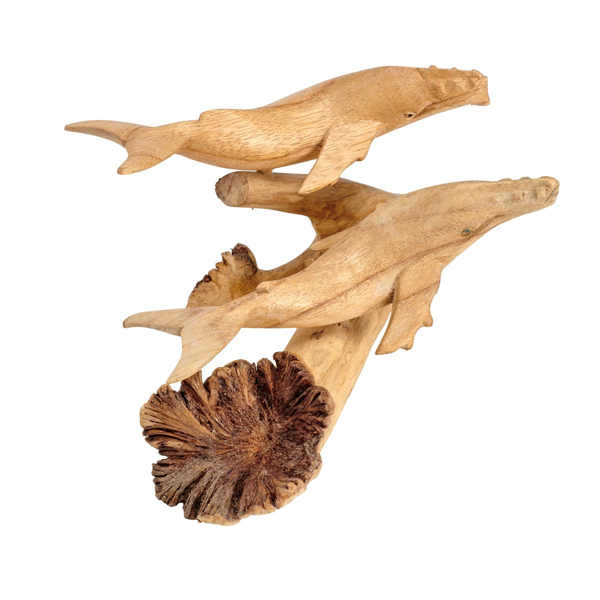 Maisonica Wooden Whales Pair Ornament Sculpture - Hand Carved Art Gift On Root