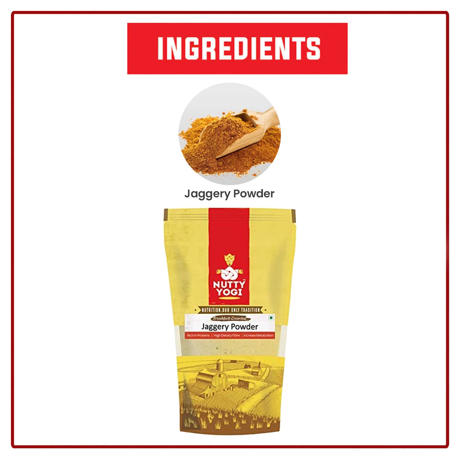 Nutty Yogi Organic Jaggery Powder Low Gi, High In Nutrients, 100% Organic, Sweetener, Caramel Flavour, Tea, Original Gur(500 G (Pack Of 4))