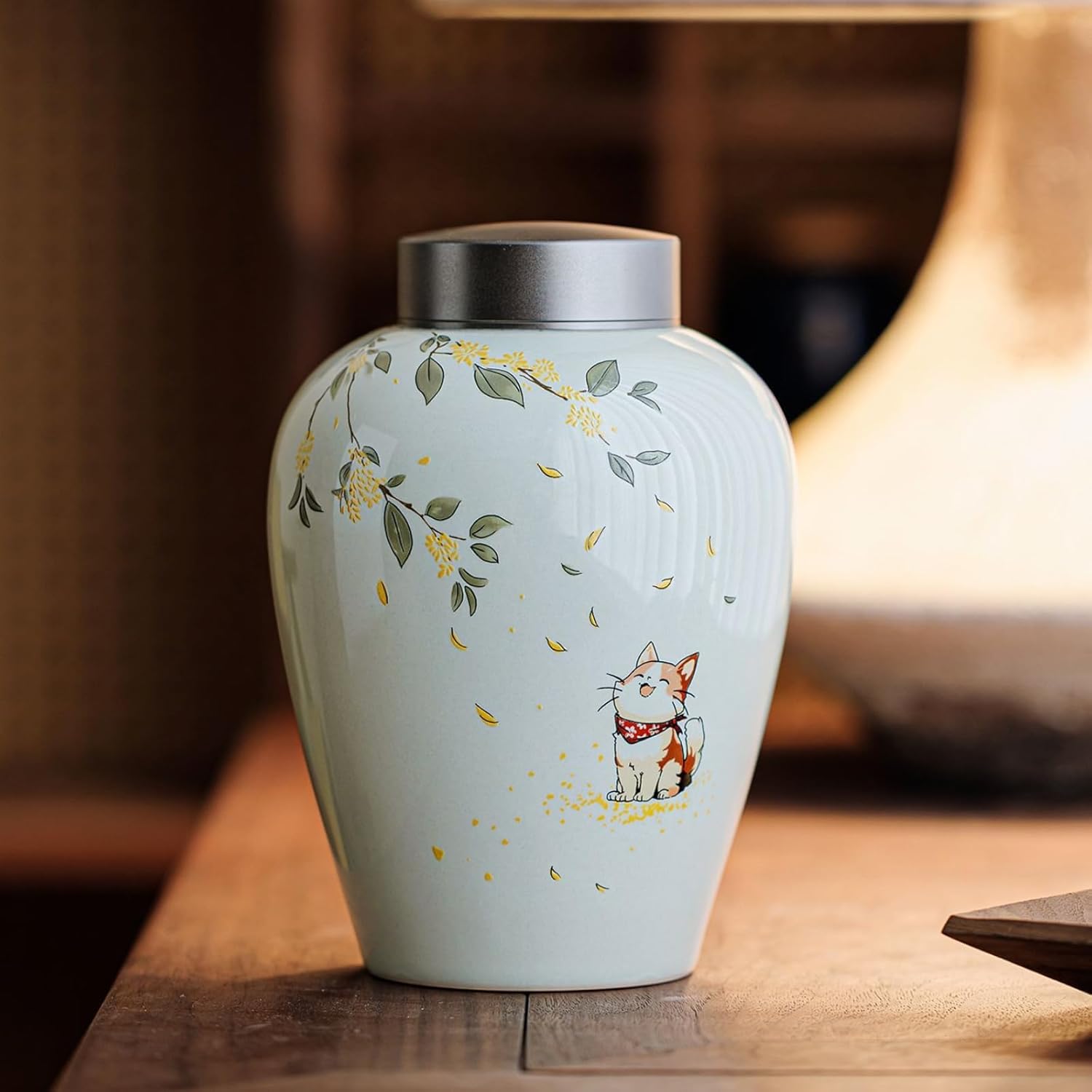 Ceramics Tea Canister, 700ml 23.8oz, Household Chinese Style Sealed Storage Tank