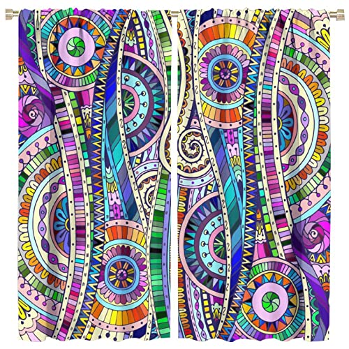 Geometric Floral Curtains,Abstract Style Colorful Illustration Art Room Darkening Door Window Rod Pocket Curtain for Living Room Bedroom Kitchen Bathroom W42xL45in