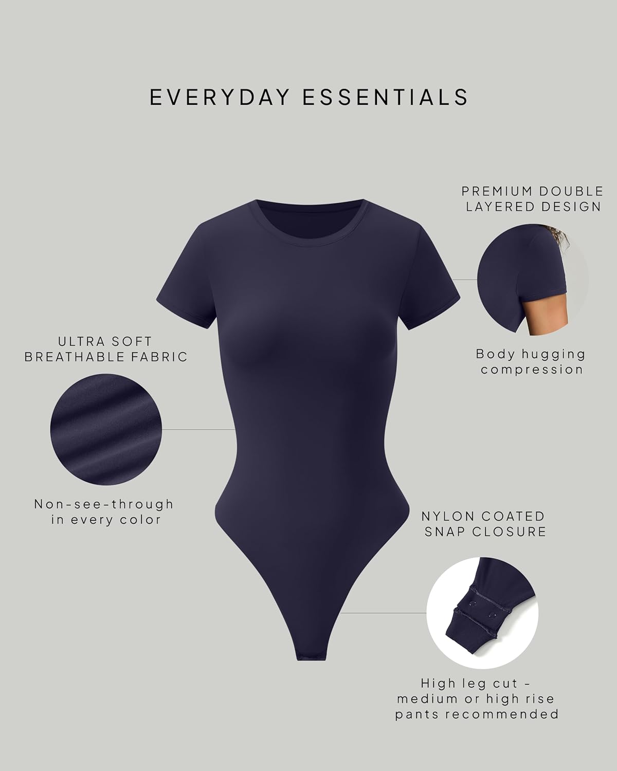 PAVOI ACTIVE Buttery Soft Short Sleeve Bodysuit for Women Double Lined Thong Bodysuit Crew Neck T-Shirt - Everyday Essentials - Image 3