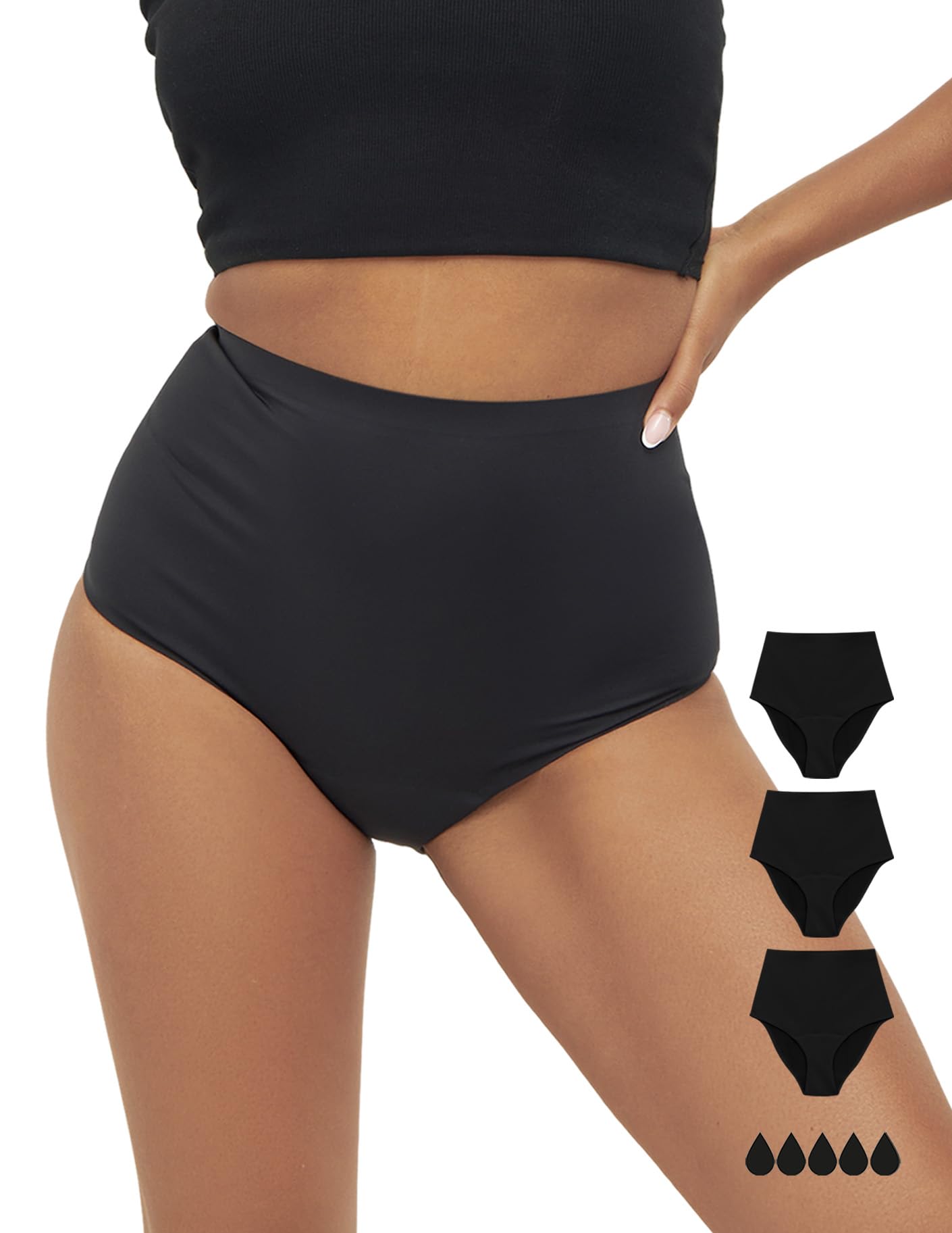 Perioden-Unterwäsche 3er Set Mädchen High Waist - ohne Biozide ohne Silberchlorid - Starke Blutung/bis 5 Tampons - Seamless saugstark auslaufsicher geruchshemmend - XXS / 32/152