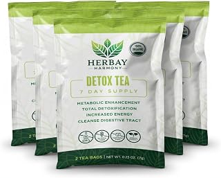 Herbay Harmony Organic Detox Tea – Caffeine-Free Herbal Cleanse for Bloating Relief, Digestive Tea & Natural Body Detox, Organic Herbal Blend with Ginger, Chamomile & Papaya - 4 Pack (4‑Week Detox Kit)
