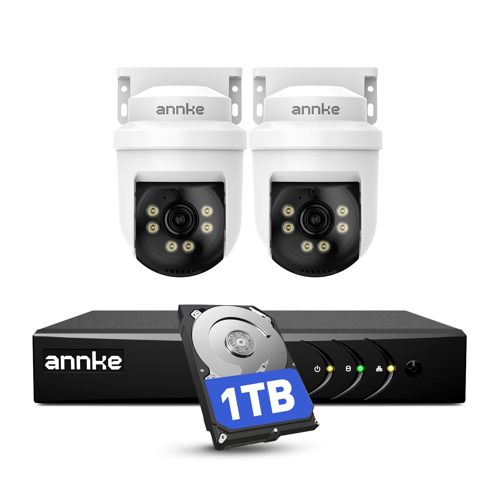 ANNKE 3K Kit Telecamere Videosorveglianza Cablate per Esterni,2X 3K PTZ Telecamere con Audio, 5MP Lite DVR 8 Canali con Rilevamento IA di Persone/Veicoli e Hard Disk 1TB, Registrazione 24/7