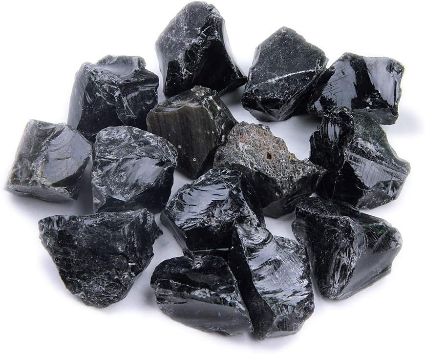 Sheewee 1/2lb Bulk Size 1'' Rough Gemstones Black Obsidian Mine Reiki Healing Crystals Free Pouch