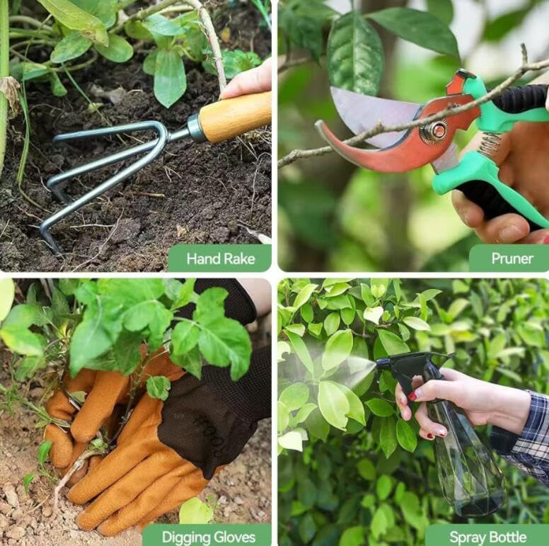 Miniatura 4 de Herramientas de jardinería 9 piezas resistentes herramientas de mano de jardinería bolsa organizadora duradera, juego de herramientas de jardín a