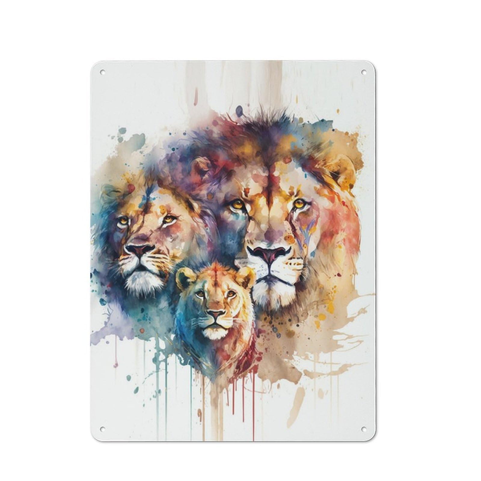 Junmoney A Family Of Lions Rustic Metal Wall Sign 40X30cm For Home Office Or Studio, For Garage, Workshop And Man Cave Decoration