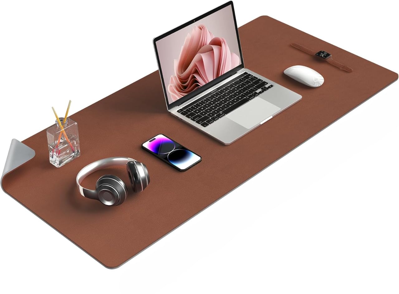 Multipurpose Desk Pad for Office & Home | Waterproof PU Leather Dual-Sided Work Mat | Extended Desk Pad with Non-Slip Rubber Base | Suitable for Laptops & Computers (Brown+Gray,80x40CM)